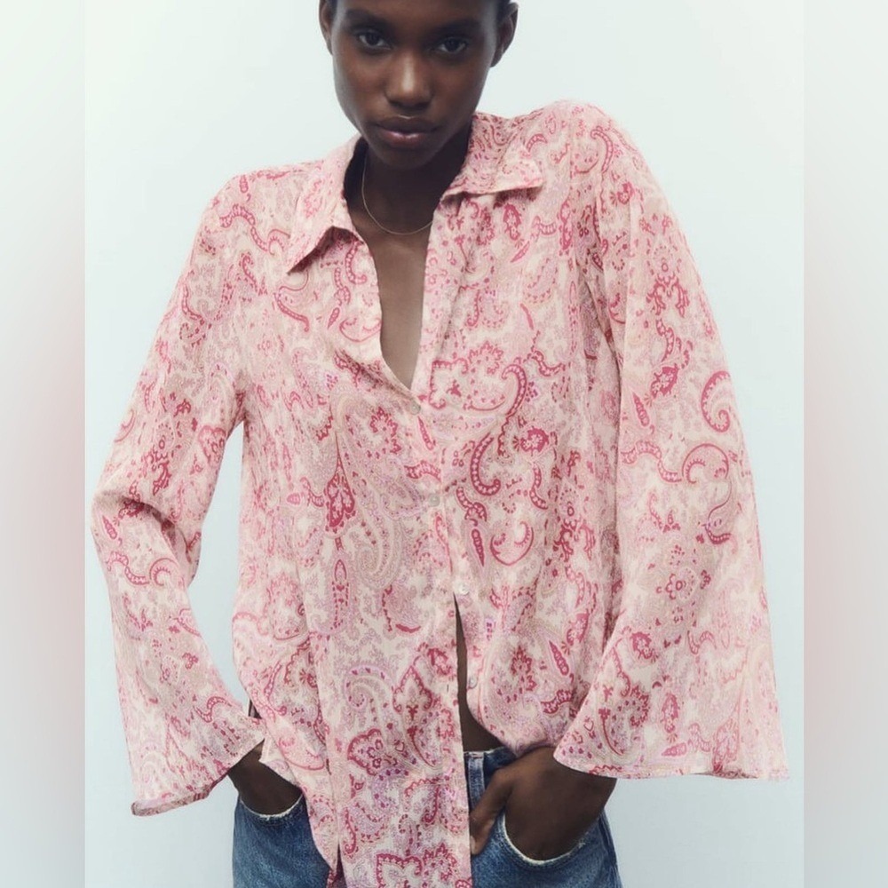 Zara Chiffon Paisley Shirt Small Flowy Lightweight Fairycore Ethereal‎ Layering